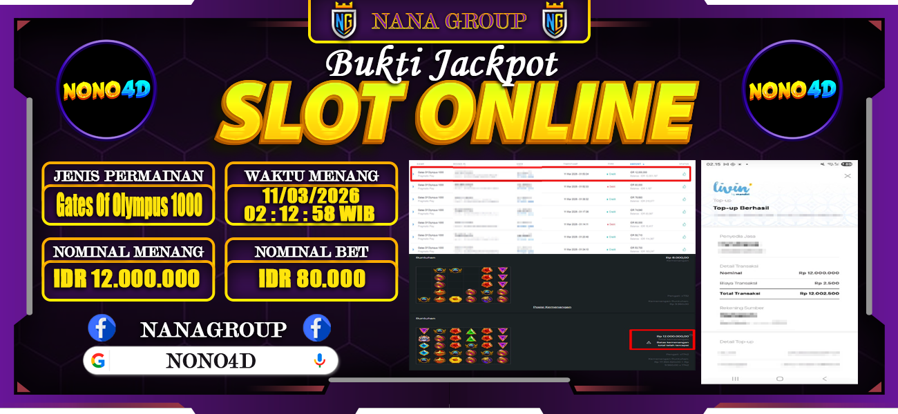Bukti Kemenangan Besar Dibayar lunas Member NONO4D RP 12.000.000, 11 Maret 2026