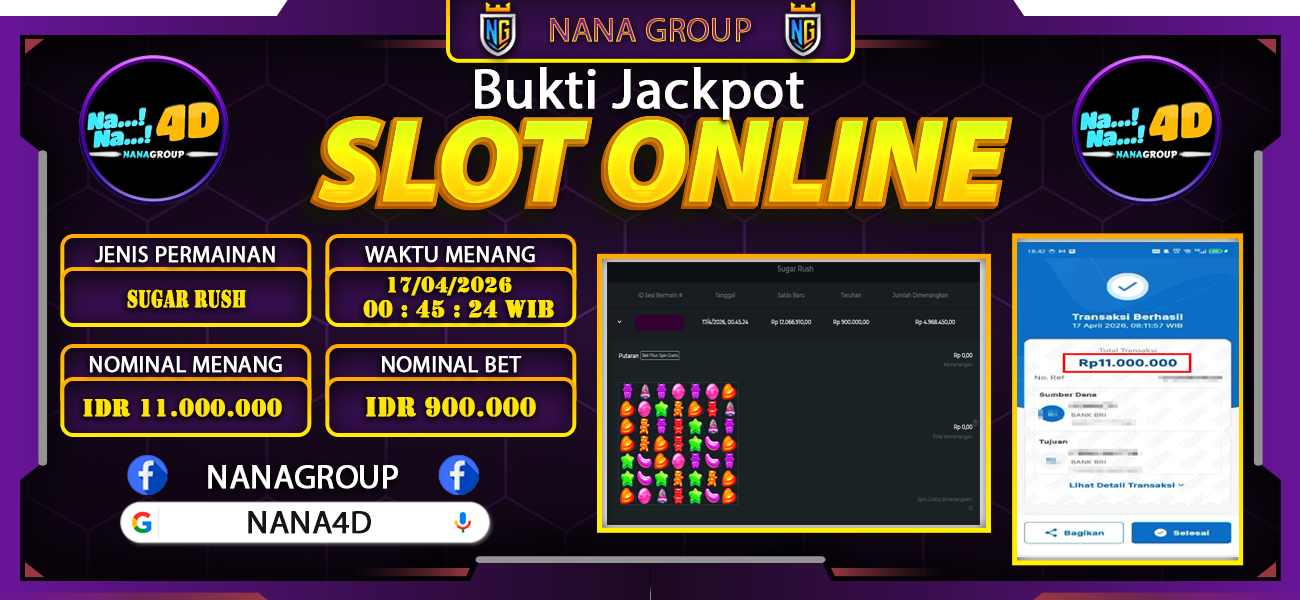 Bukti Kemenangan Besar Dibayar lunas Member NANA4D RP 11.000.000, 17 April 2026